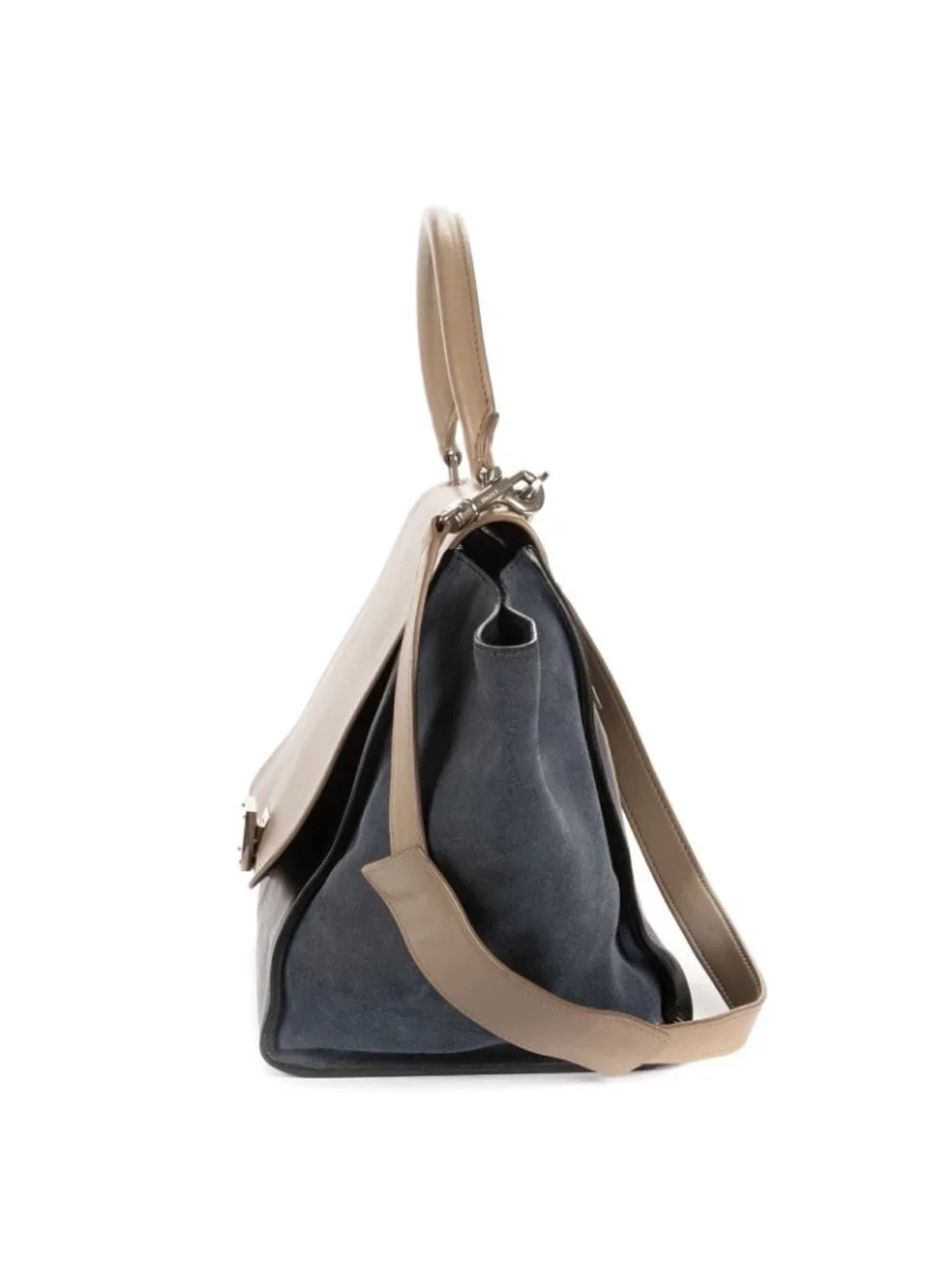 Celine Small Tricolor Trapeze Gray Black Blue Calfskin Leather Shoulder